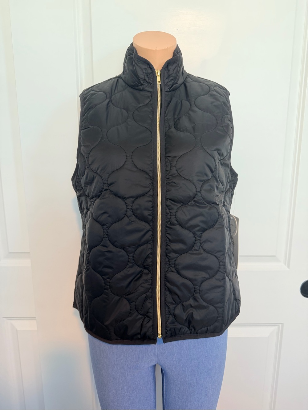 Gottex Black Quilted Vest with Gold-Tone Zipper